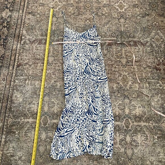 Reformation Crimini Side Slit Low Midi Dress Blue Cheetah Leopard Womens 0 $148 - Picture 11 of 12